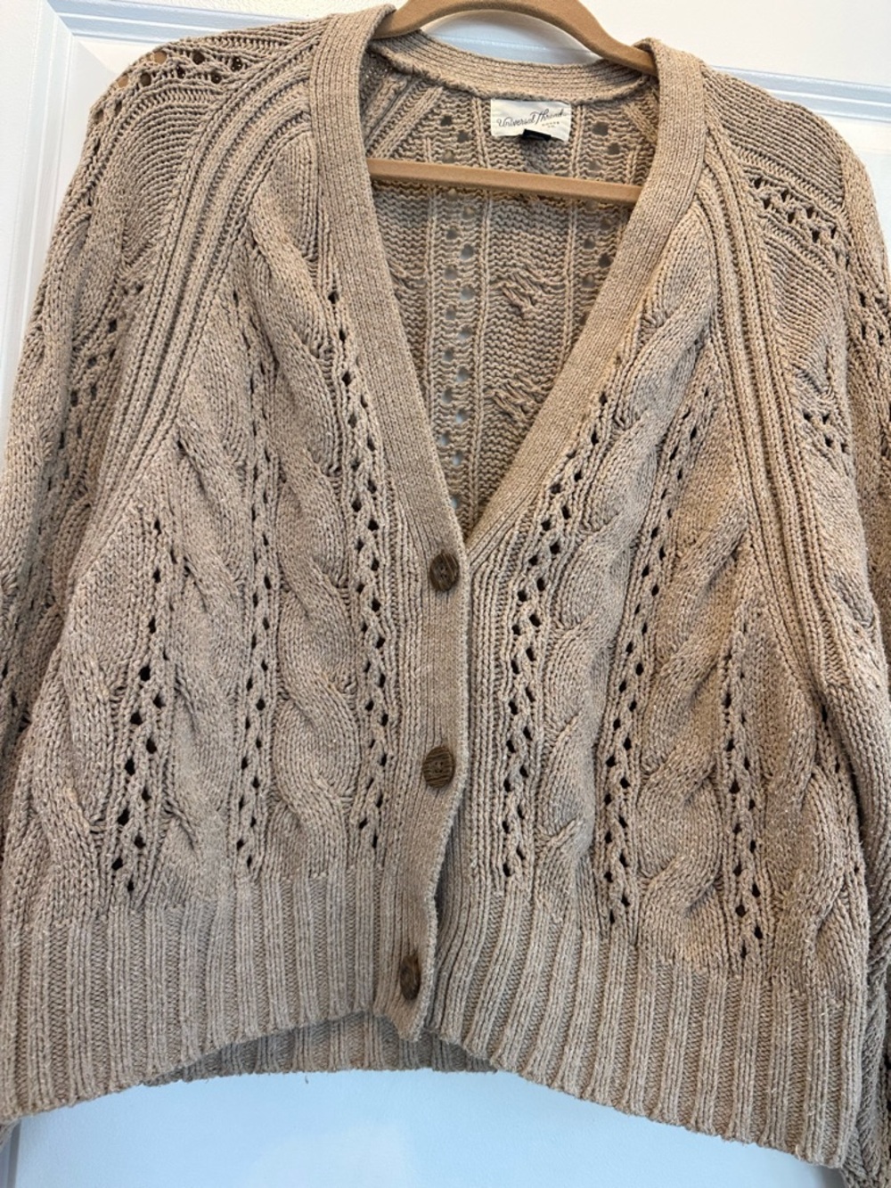 Universal Thread Tan Open-Knit Cable Button Cardigan - Picture 2 of 6